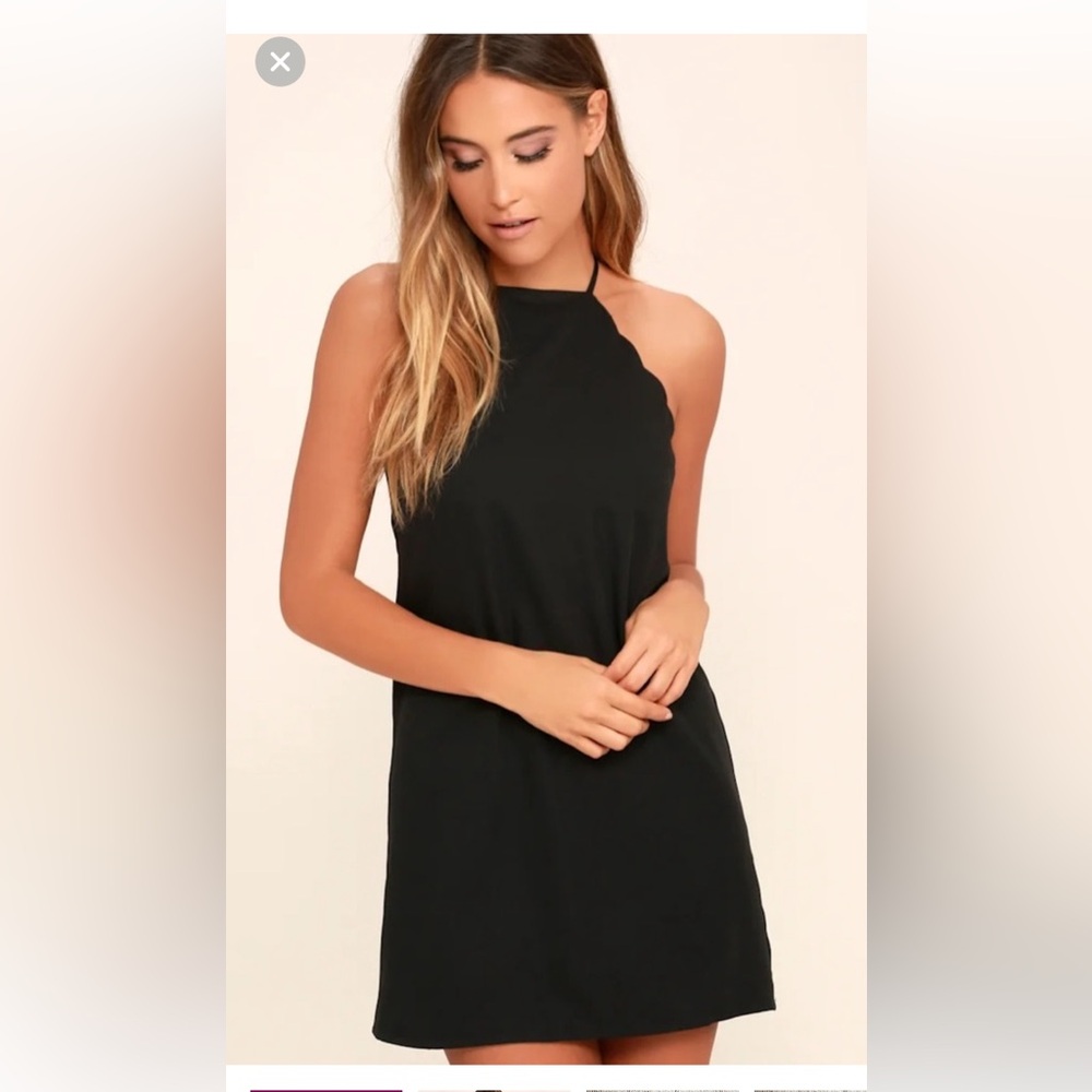 Lulus‎ Black Scalloped Halter Shift Dress Mini Adjustable Straps Large